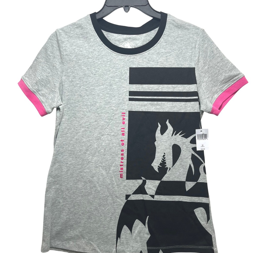 Disney Maleficent Mistress of All Evil Dragon Graphic T Shirt Women XS Gray Pink